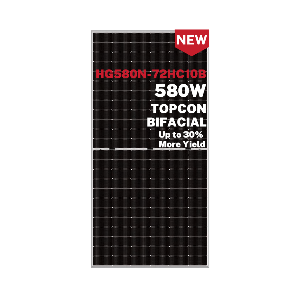 High Efficiency Topcon 570W 575W 580W Bifacial Double Glass Half Cell Solar Panel